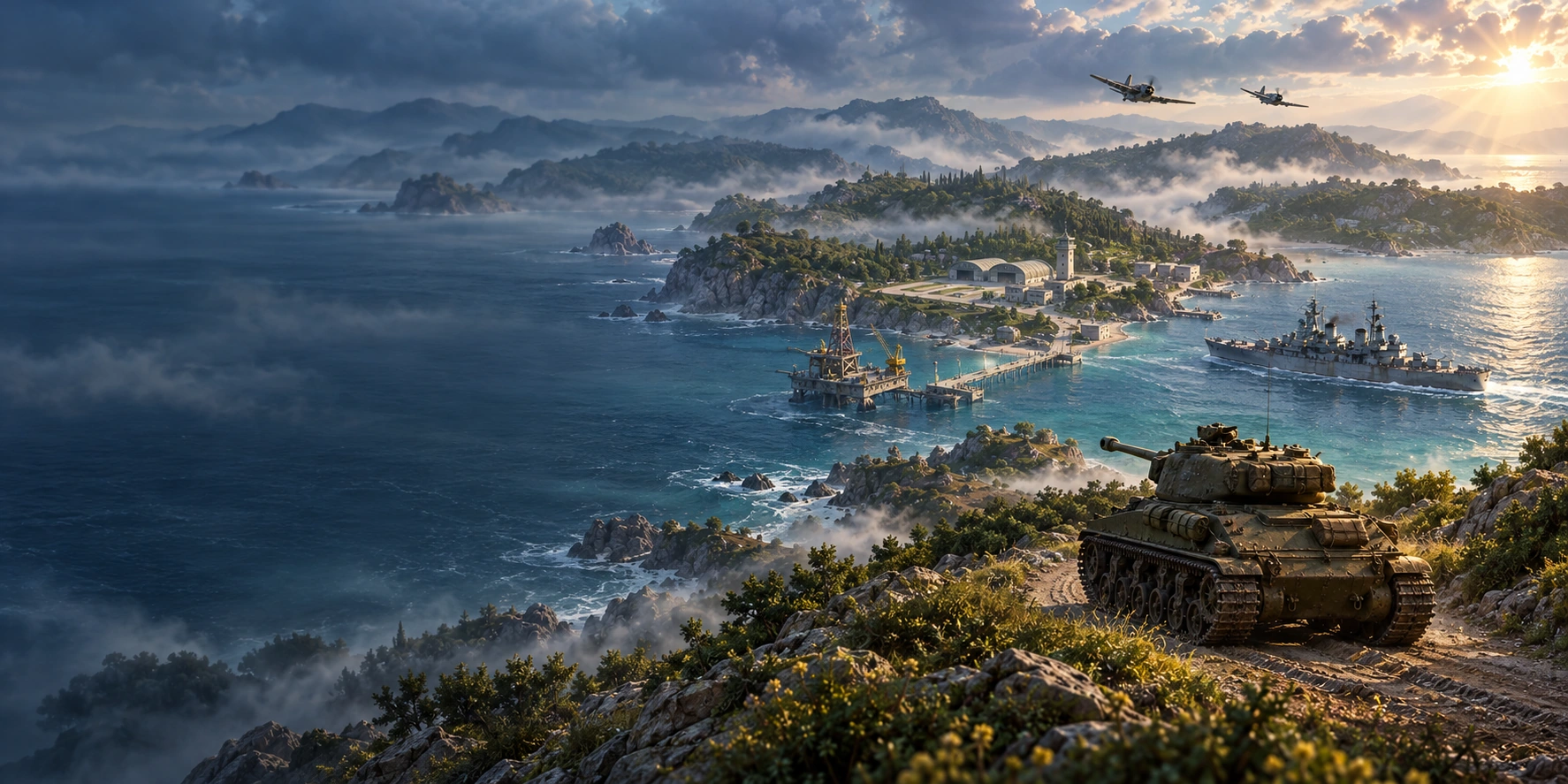 Stripes of Glory promotional artwork showing a coastal battlefield